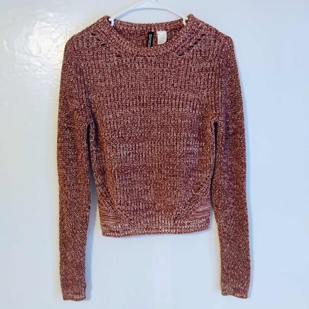 H&M Divided Marled Knit Cropped Sweater XS Burgundy Long Sleeve